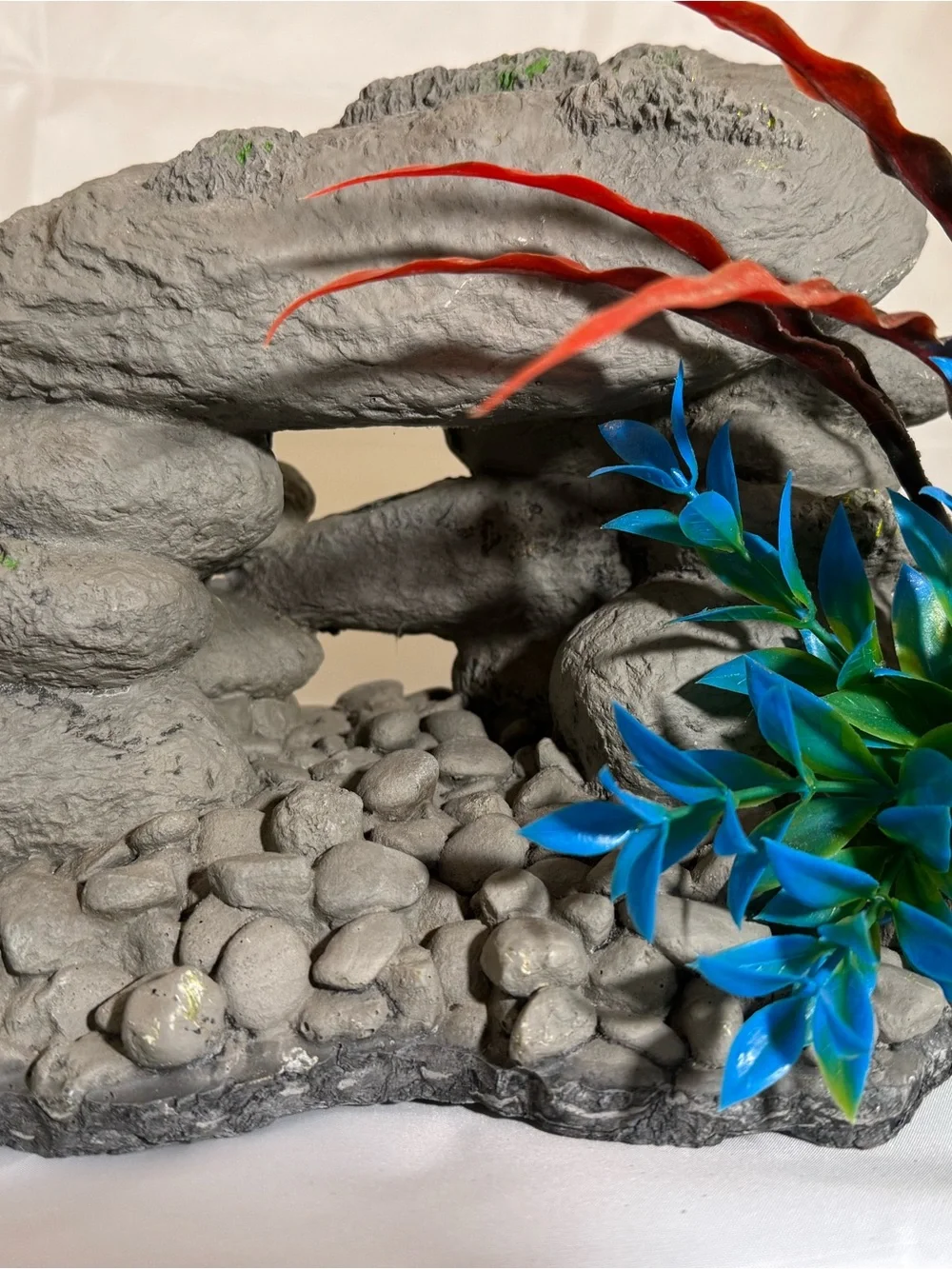 Home Accents Faux Floral Aquarium Rock Accent with Blue & Red Foliage